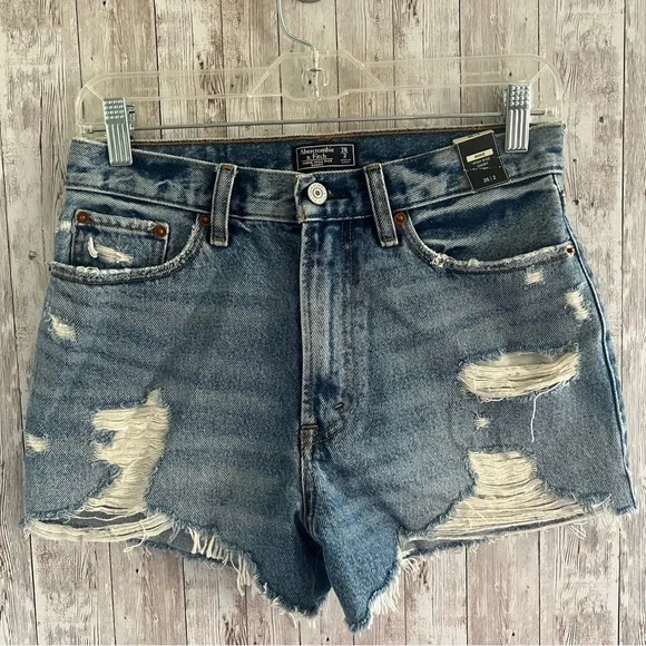 Abercrombie & Fitch Women's Distressed High Rise Jean Shorts New 26-2