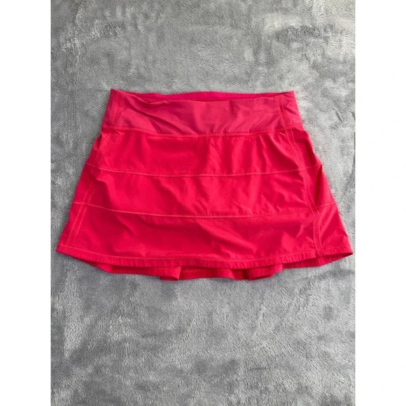 Lululemon Pace Rival Mid-Rise Lined Skirt Womens 6 Pink Lip Gloss Pleated Long