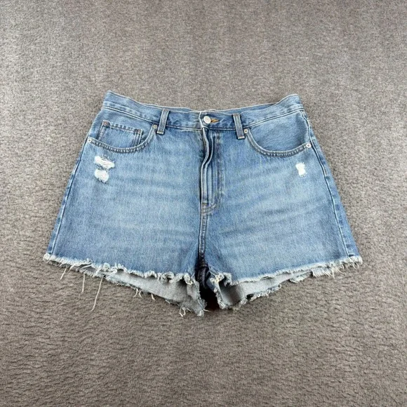 Uniqlo Denim Shorts Women's 28 Blue Distressed Raw Hem High Rise 221-450293