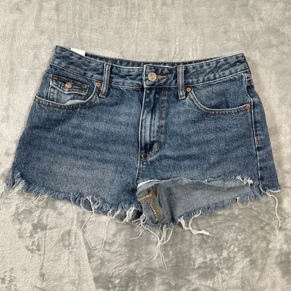 PacSun Denim Shorts Size 27 High Rise Festival Medium Wash Blue Frayed Cut Off