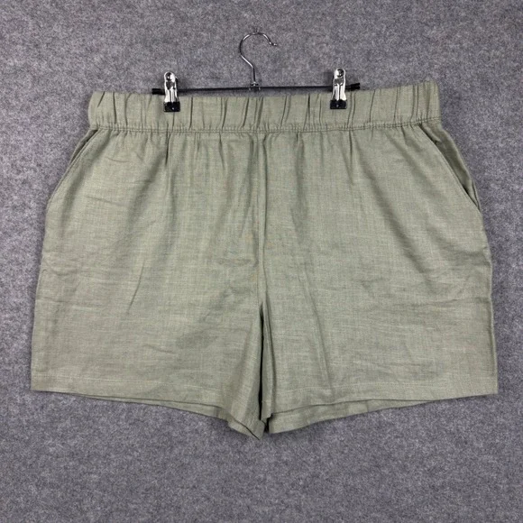 BlankNYC Women Green Linen‎ Blend Elastic Waist Shorts 5 Inch Inseam XL 1894390