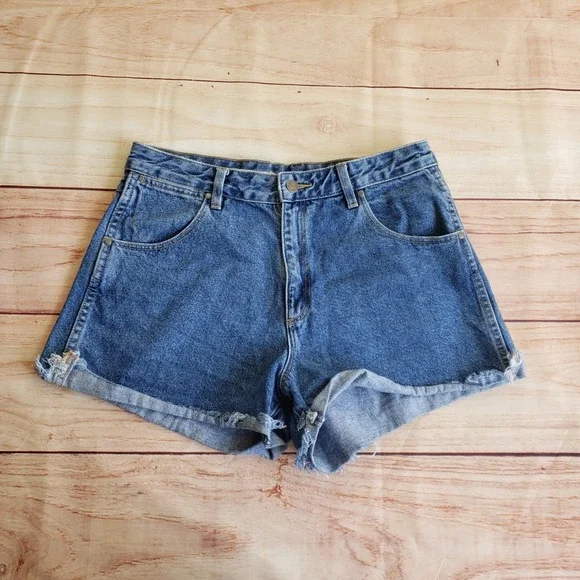 Wrangler Drew Denim Shorts Womens 12‎ Blue High Rise Raw Hem Cutoff Medium Wash