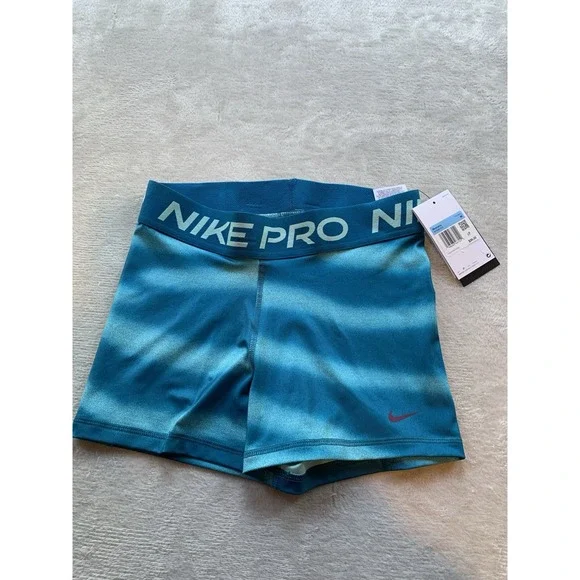 NWT Nike Pro Women's 3 inch Striped Blue Shorts Size Medium 3