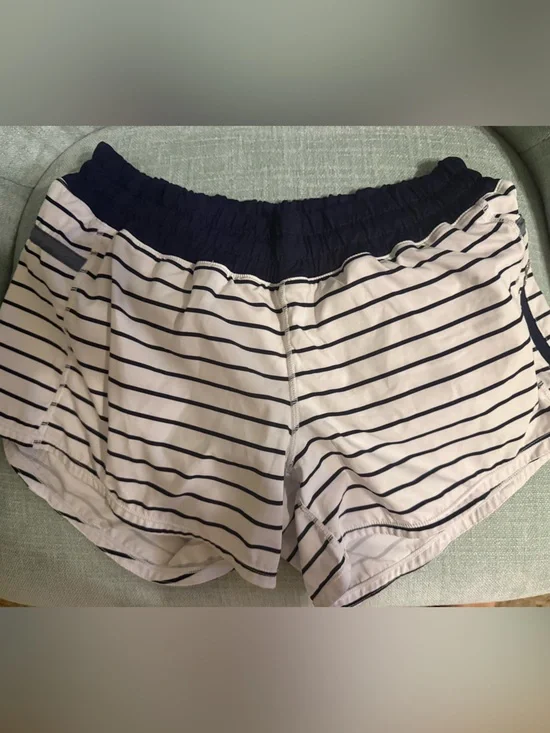 Lululemon White with Navy Stripe Athletic Shorts (8)