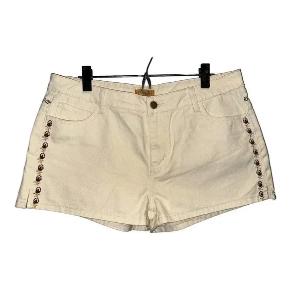 NWT VRG Girl Floral Embroidered Cream Denim‎ Short