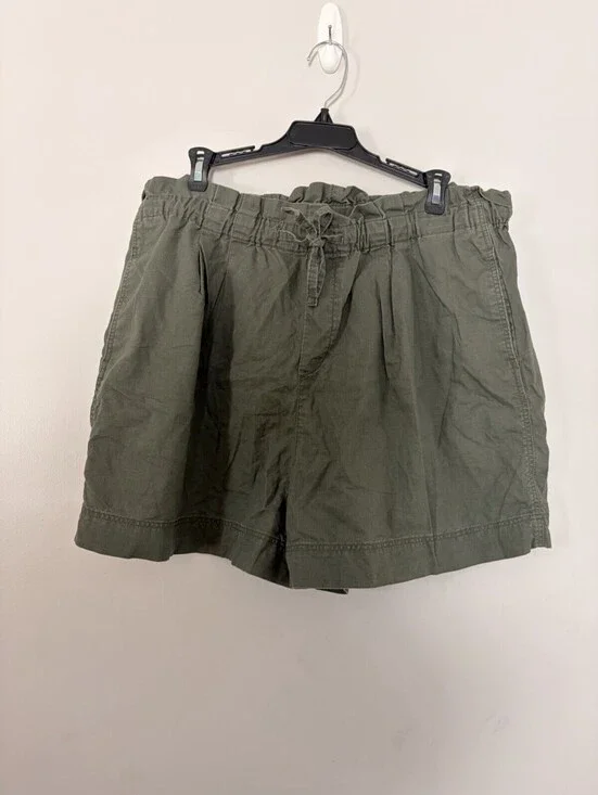 Uniqlo Cotton Linen Shorts Women's XL Elastic Paperbag Drawstring Green Summer
