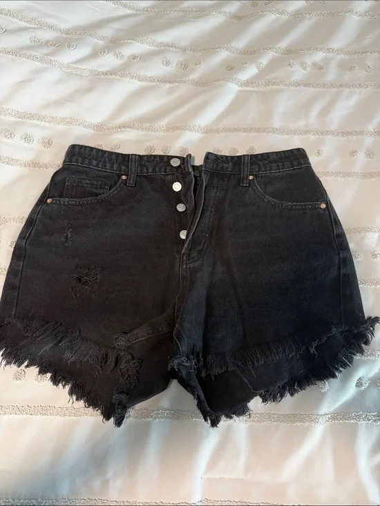wild fable Black High-Rise Distressed Button-Front Jean Shorts