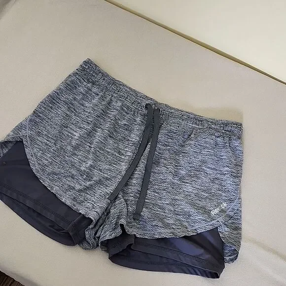Reebok Women's Gray and White Athletic Shorts with Compression Lining Size Large
