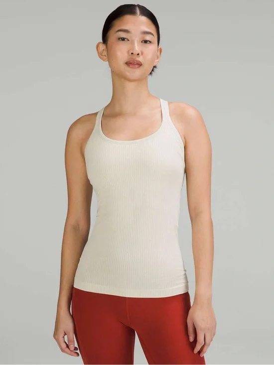 Lululemon White Ribbed Ebb to Street Built-In Bra Racerback Top 6 39479