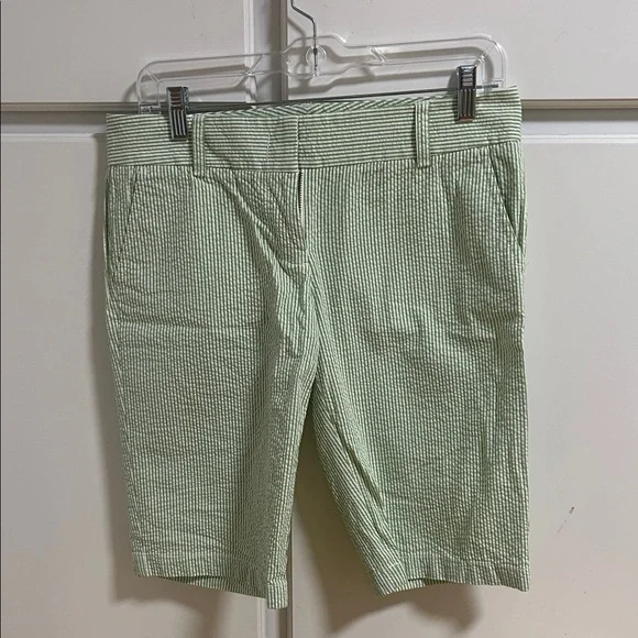 J. Crew Preppy Y2K Vintage Light Green Seersucker Bermuda Shorts City Fit