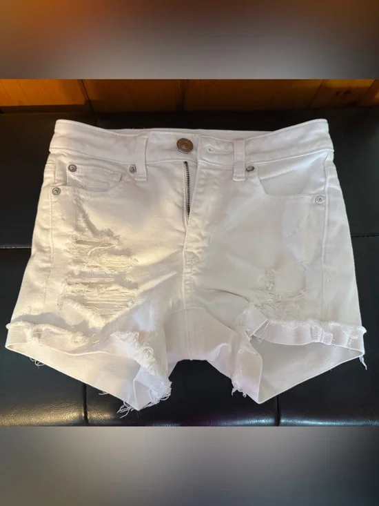 American Eagle Outfitters White Distressed Denim Cutoff Shorts