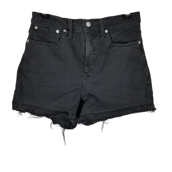 Madewell Denim Shorts Womens 28 Black High-Rise Raw Hem Frayed Stretch 57