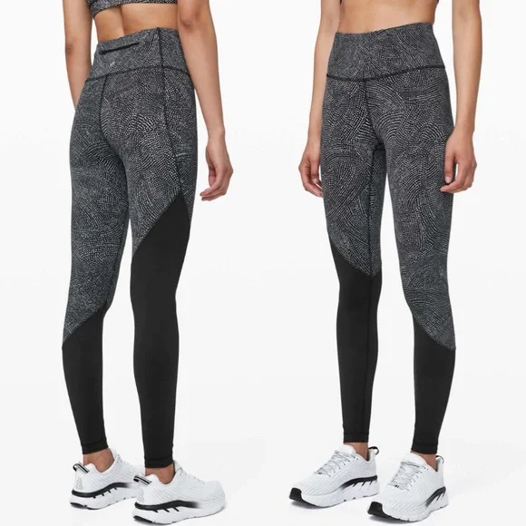 Lululemon Speed‎ Wunder Tight *Asym Free Spirit Ice Grey Black/Black Size 6