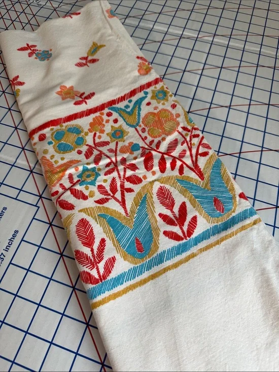 Vintage Mid Century Modern Cotton Tablecloth 58x43 Scandinavian Folk Floral