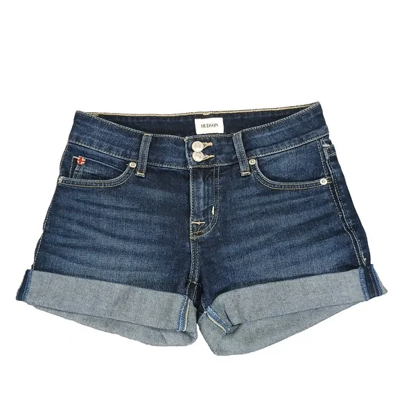 Women's Hudson Ruby Mid-Thigh Blue Denim Jean Cuffed Shorts Size 25‎