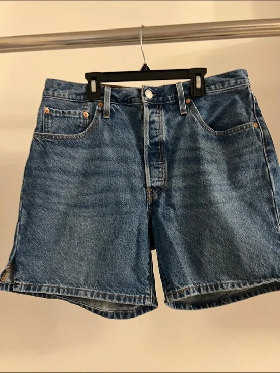 Levi's Blue High-Rise Denim Shorts button fly