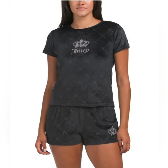 🖤▪️Juicy Couture▪️ Black Velour Short Sleeve Fitted Tee And Short Lounge Set