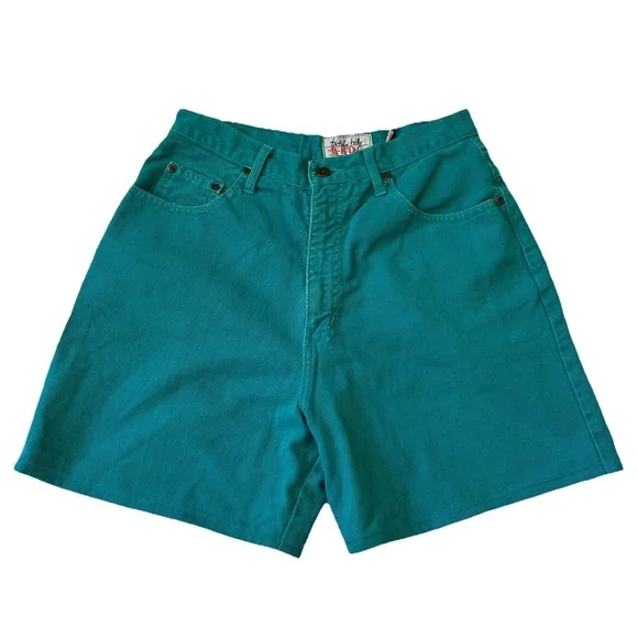 Beverley Hills B.H.D.C. Shorts Women's 9 Turquoise Cotton‎ Hemmed Talon Zipper