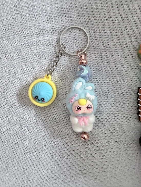 Cute Blue Bunny Plush Keychain with blue dumpling Kids Accessories