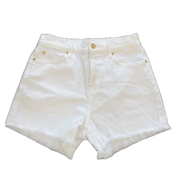NWOT 7 For‎ All Mankind High Waist White Denim Cut Off Shorts Frayed Hem