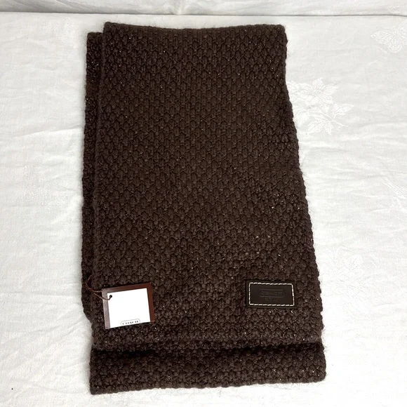 NWT Coach Basketweave Muffler Brown Scarf