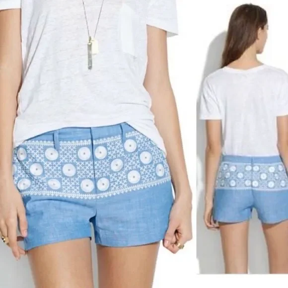 Madewell Blue Chambrey Sunstitch Shorts
