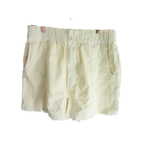 Madewell Womens Pull On Paperbag Shorts 27 Cotton Viscose Antique Cream