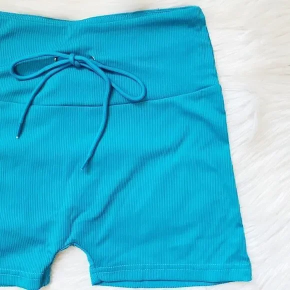 Good Karma Ribbed High Rise Biker Shorts Blue and White Size Small