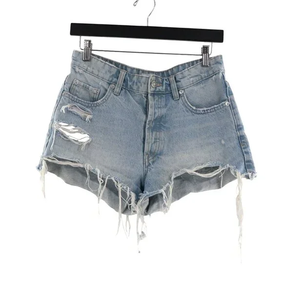 Zara Button Fly Shorts Women 6 Light Blue Resort Travel‎ Festival Beach Vacation