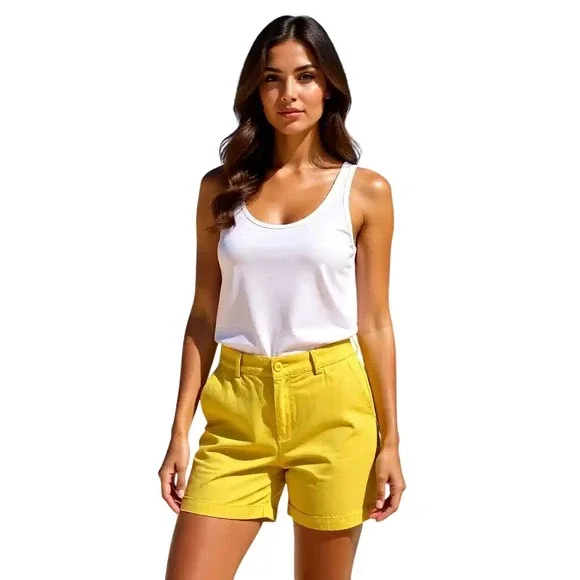 Ann Taylor LOFT Yellow Riviera Shorts Womens Size 6 Mid Rise Chino‎ Cotton Blend