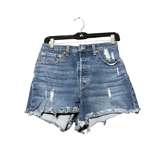 Levi's Premium 501 Original Shorts Women 27 Blue Excellent Distressed Cut Off