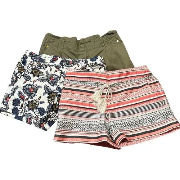LOFT Lot Of Three Size 0 / 2 Women’s 4” Floral Striped Solid Cotton Blend Shorts