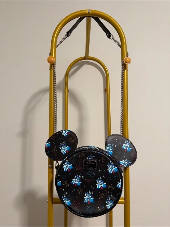 Loungefly Black and Blue Mickey Castle Ear Crossbody Bag