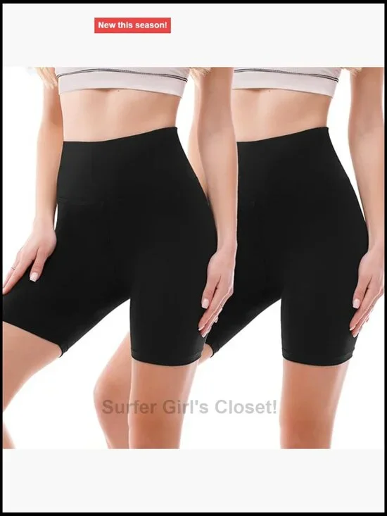 2 Pack High Waisted Biker Shorts with Tummy Control for Yoga Gym