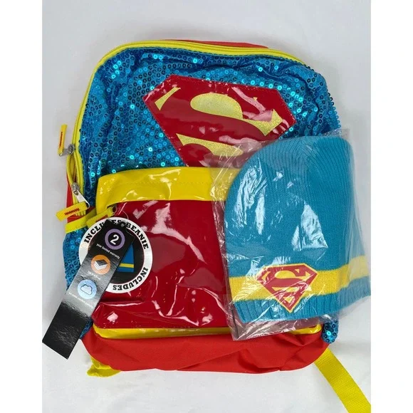 DC Super Hero Super Woman Backpack Beanie School Child 15