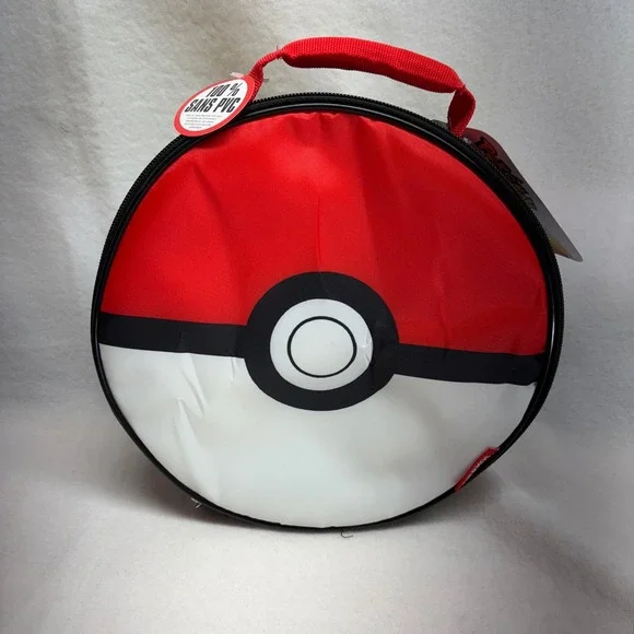 Kids Pokemon Insulated Lunch Box Bag Ther mos‎ Pokeball Round Snack Bag