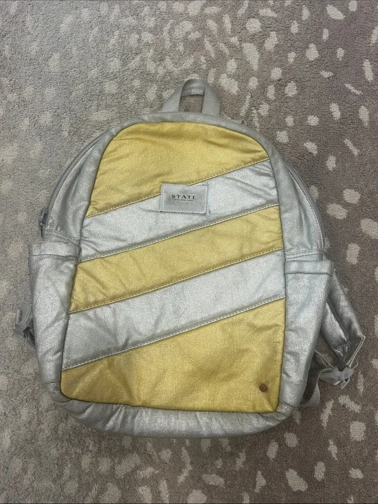 STATE Silver and Gold Diagonal Stripe Backpack