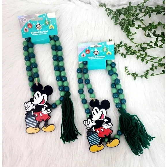 Mickey Mouse Wood Beaded Christmas Garland Decor‎ With Tassel 44.5