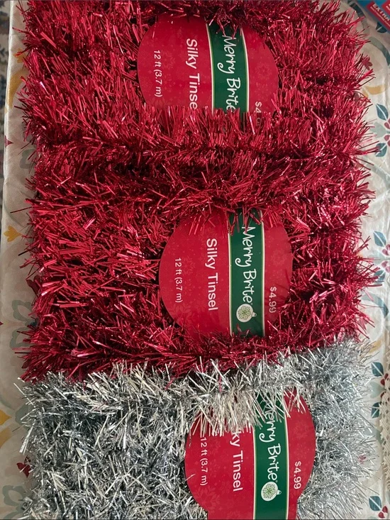 Merry Brite Silky Tinsel Garland - Red and Silver