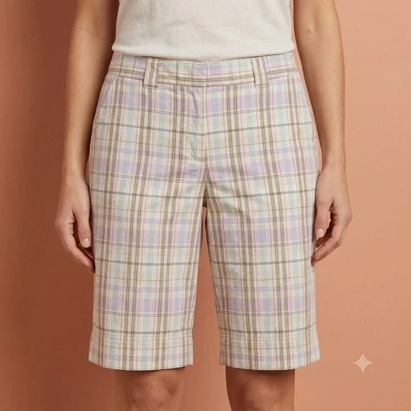 Tommy‎ Bahama Plaid Shorts Women's Size 8 Pastel Purple Blue Check Casual Summer