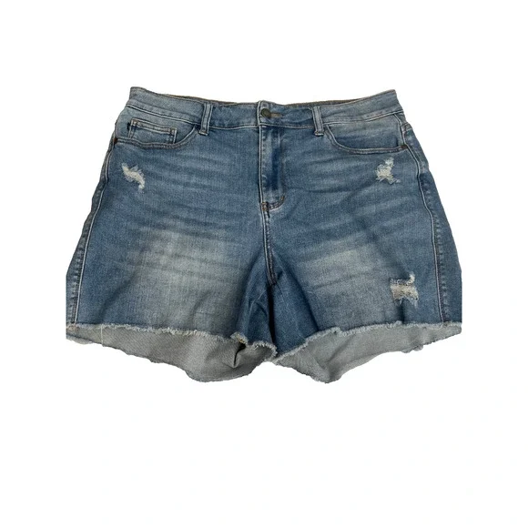 Judy Blue Jean Shorts Size 1XL Distressed High Rise Raw Hem Medium Wash Cut Off‎