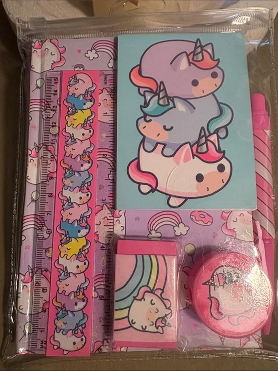 Cute Pink Unicorn Kids Stationery Set with Matching Accessories