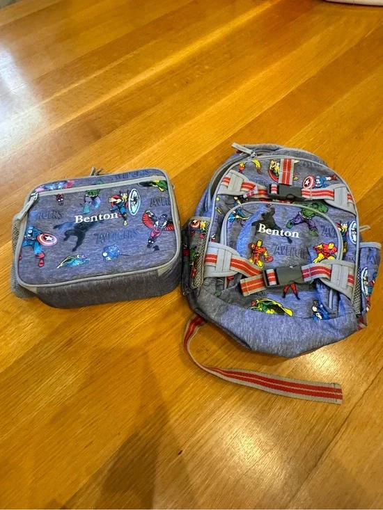 Pottery Barn Kids Mackenzie Marvel Avengers backpack and Lunchbox Superheroes