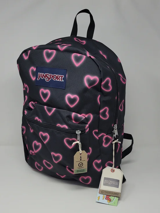 Jansport Black Backpack with Pink Heart Print