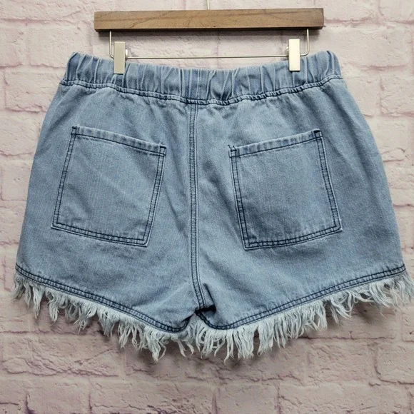 Y2K DT Jeans Denim‎ Fringe Short Shorts Womens 1XL Hippie Frayed Boho Beachwear