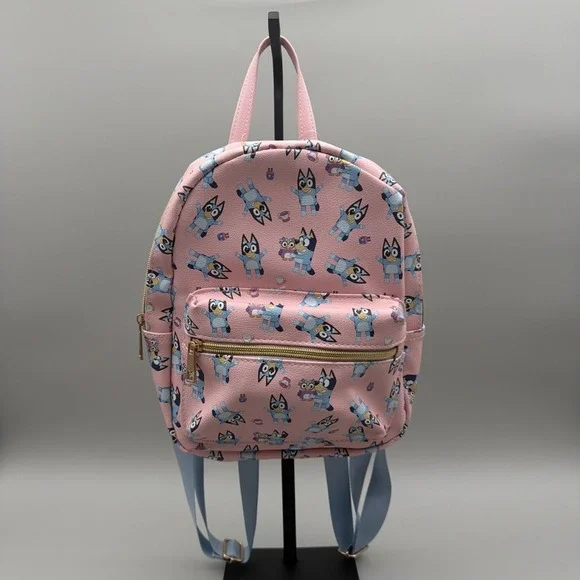 Bluey Kids Mini Pink Backpack With Adjustable Straps and Front Zipper Pocket