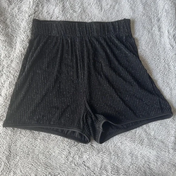 Shein‎ Black Metallic Silver Pinstripe Glitter High Waist Shorts Size S 4