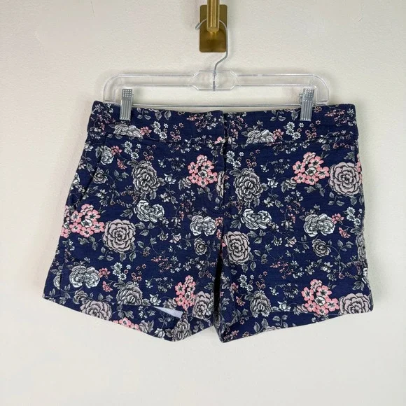 Ann Taylor LOFT Shorts Women 2 Riviera Short Navy Floral Jacquard Pink Rose