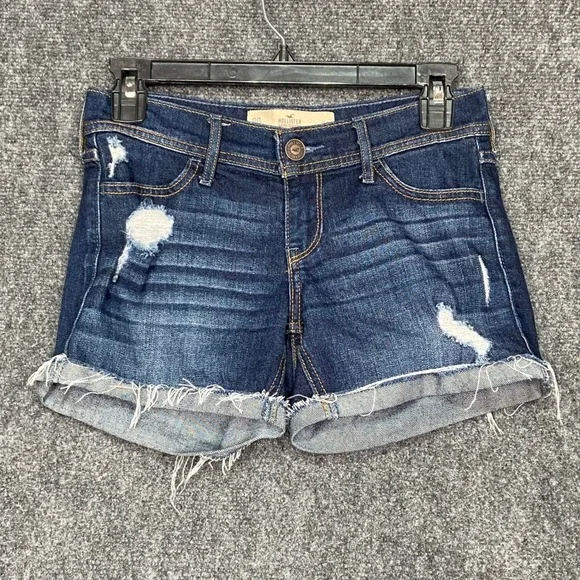 Hollister‎ Denim Shorts Women's Size 00 W23 Dark Wash Distressed Frayed Hem