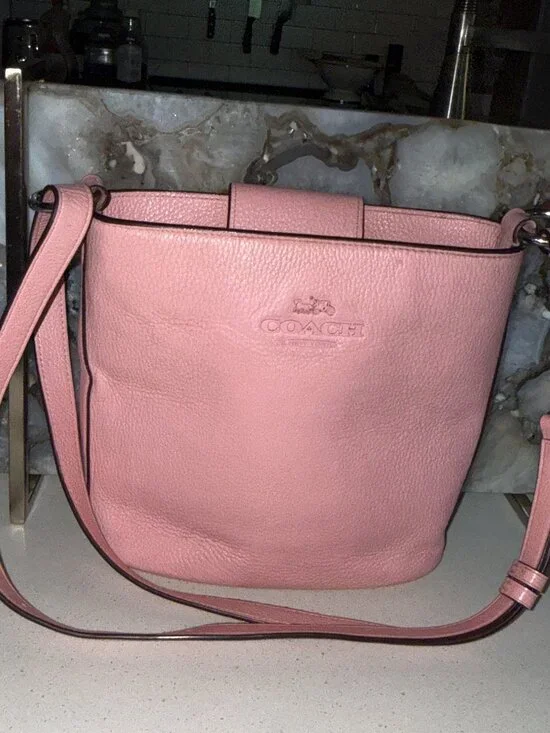 Coach Pink Pebbled Leather Bucket Bag w/ Crossbody Strap